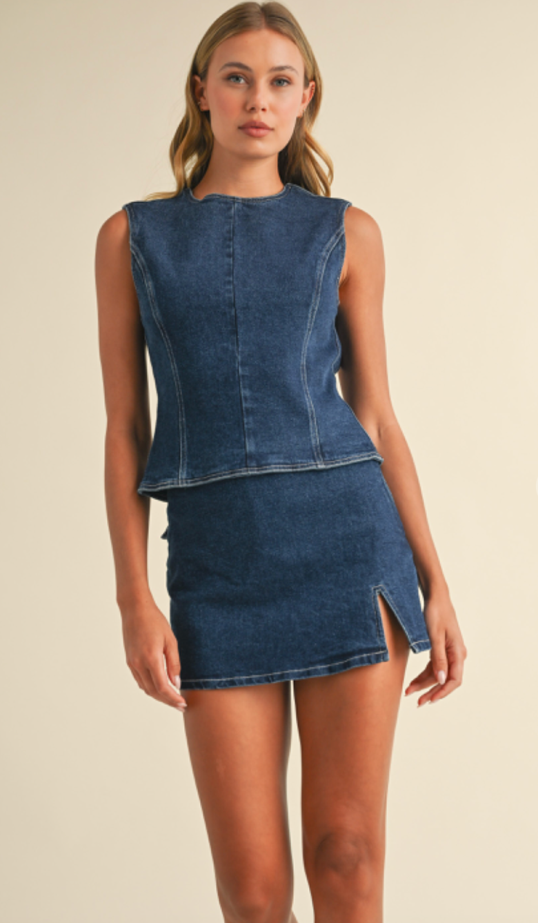 Denim Open Back Top & Skirt Set of 2