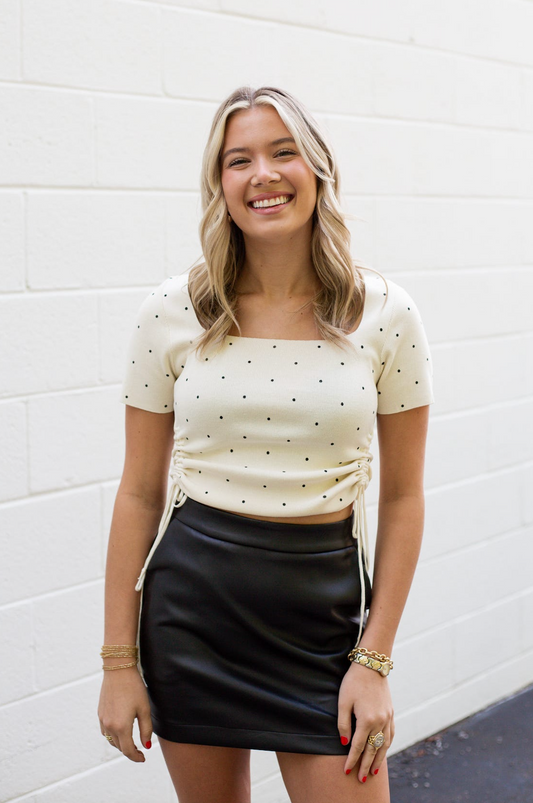 Cream Dotted Knit Top