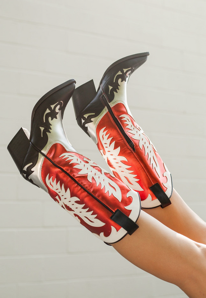 Idaly Red Metallic Cowboy Boots