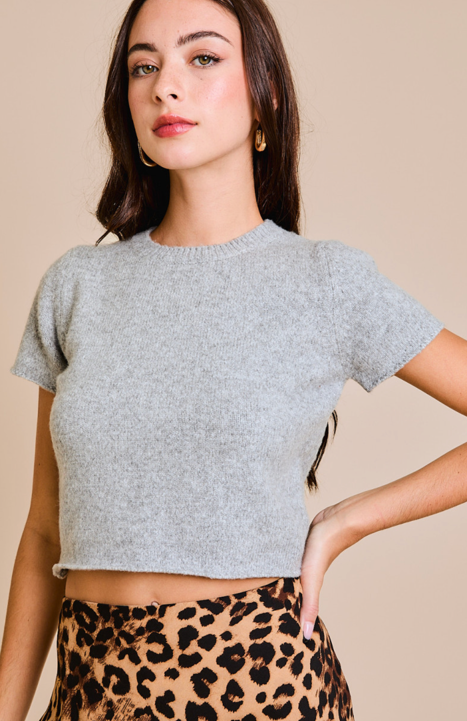 Cropped Sweater Top Grey