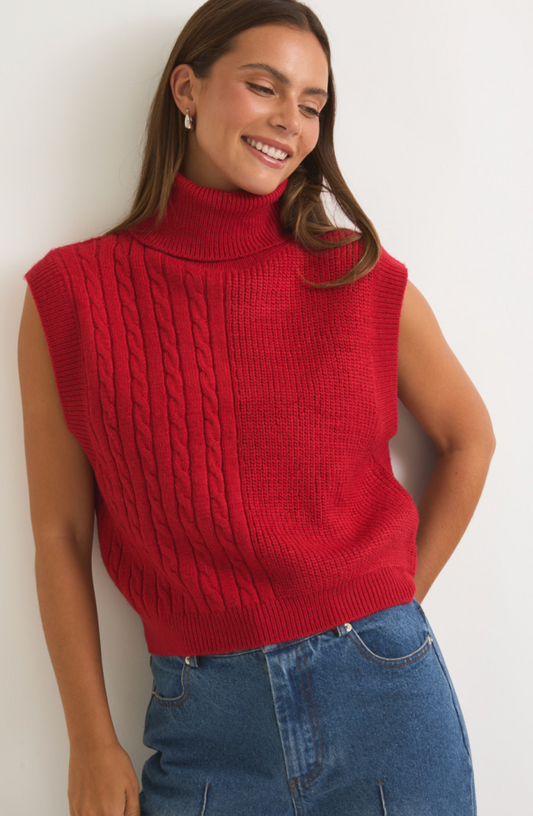 Turtleneck Sweater Vest Red