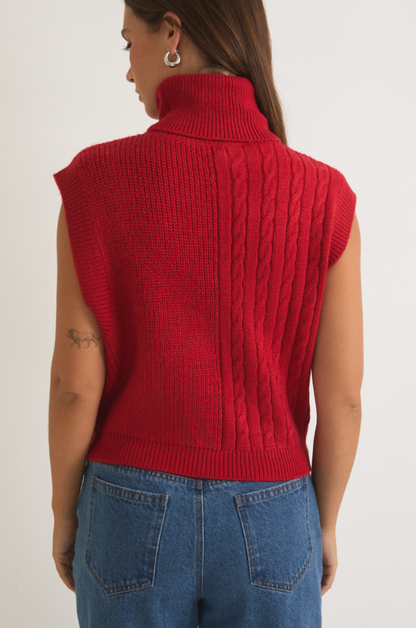 Turtleneck Sweater Vest Red