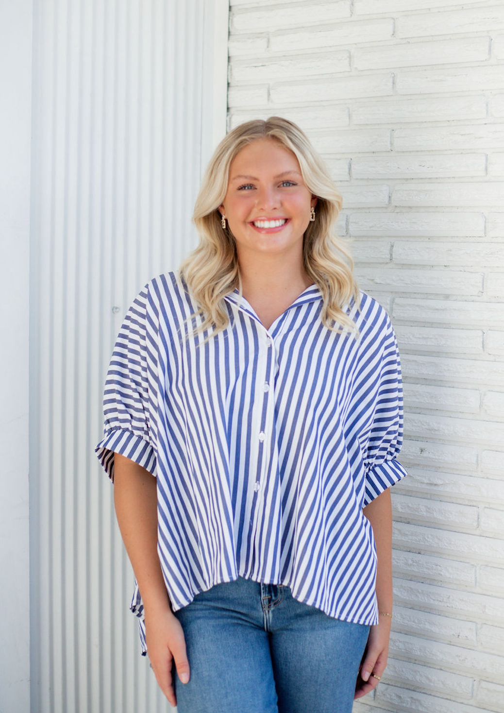 Dolman Oversized Stripe Shirt Navy