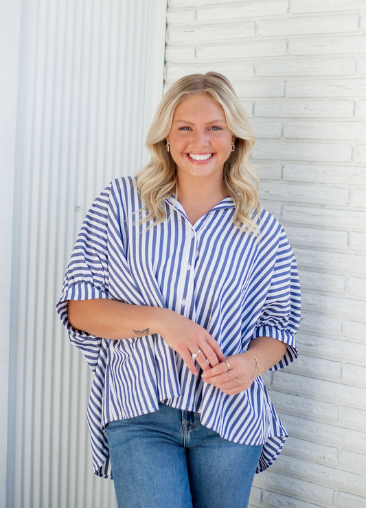 Dolman Oversized Stripe Shirt Navy