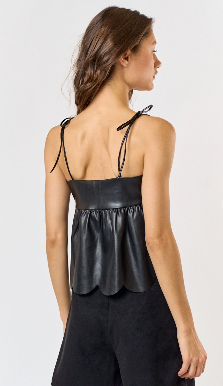 Black Scallop Pleather Top