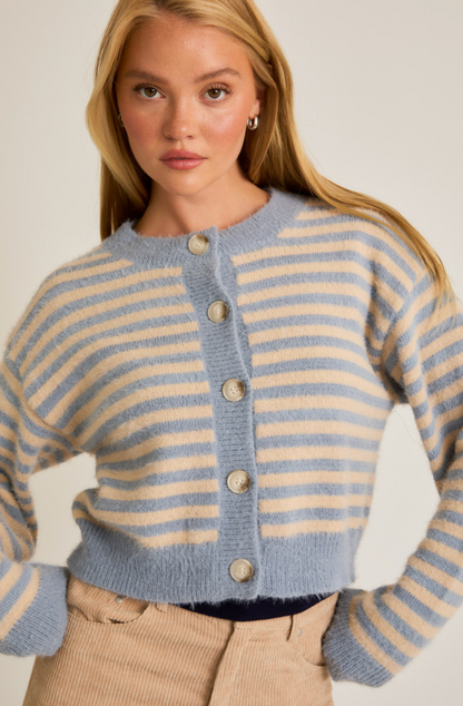 Blue/Cream Stripe Crop Sweater