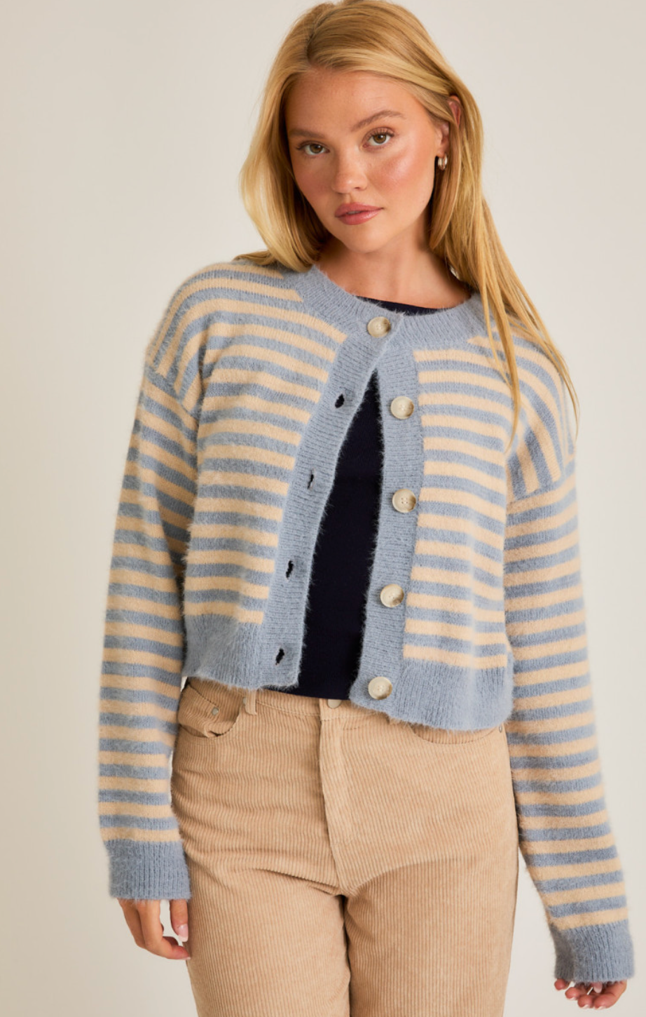 Blue/Cream Stripe Crop Sweater