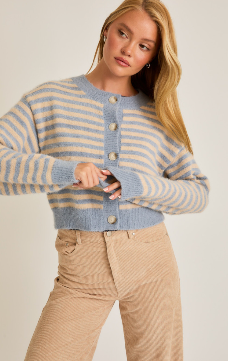 Blue/Cream Stripe Crop Sweater