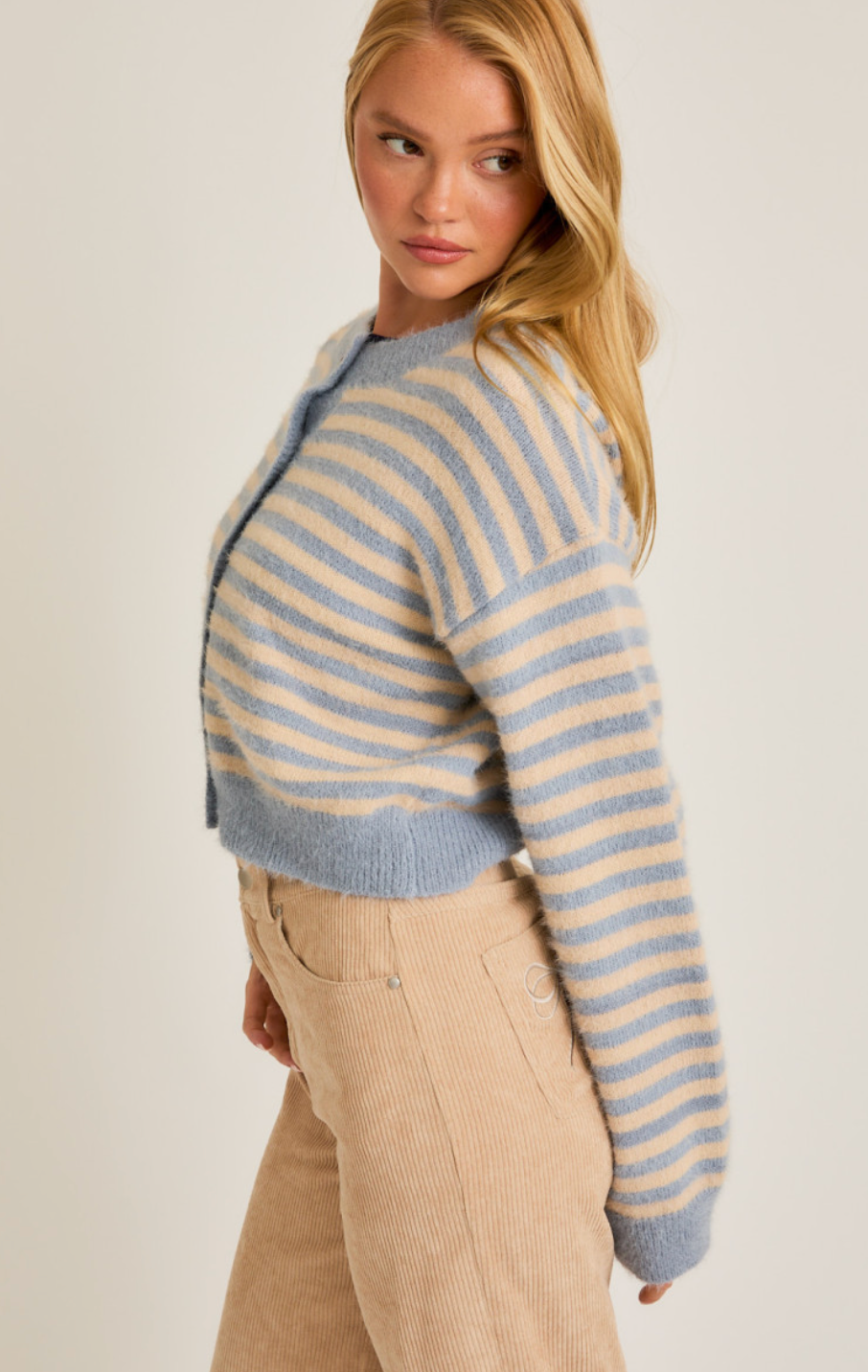 Blue/Cream Stripe Crop Sweater