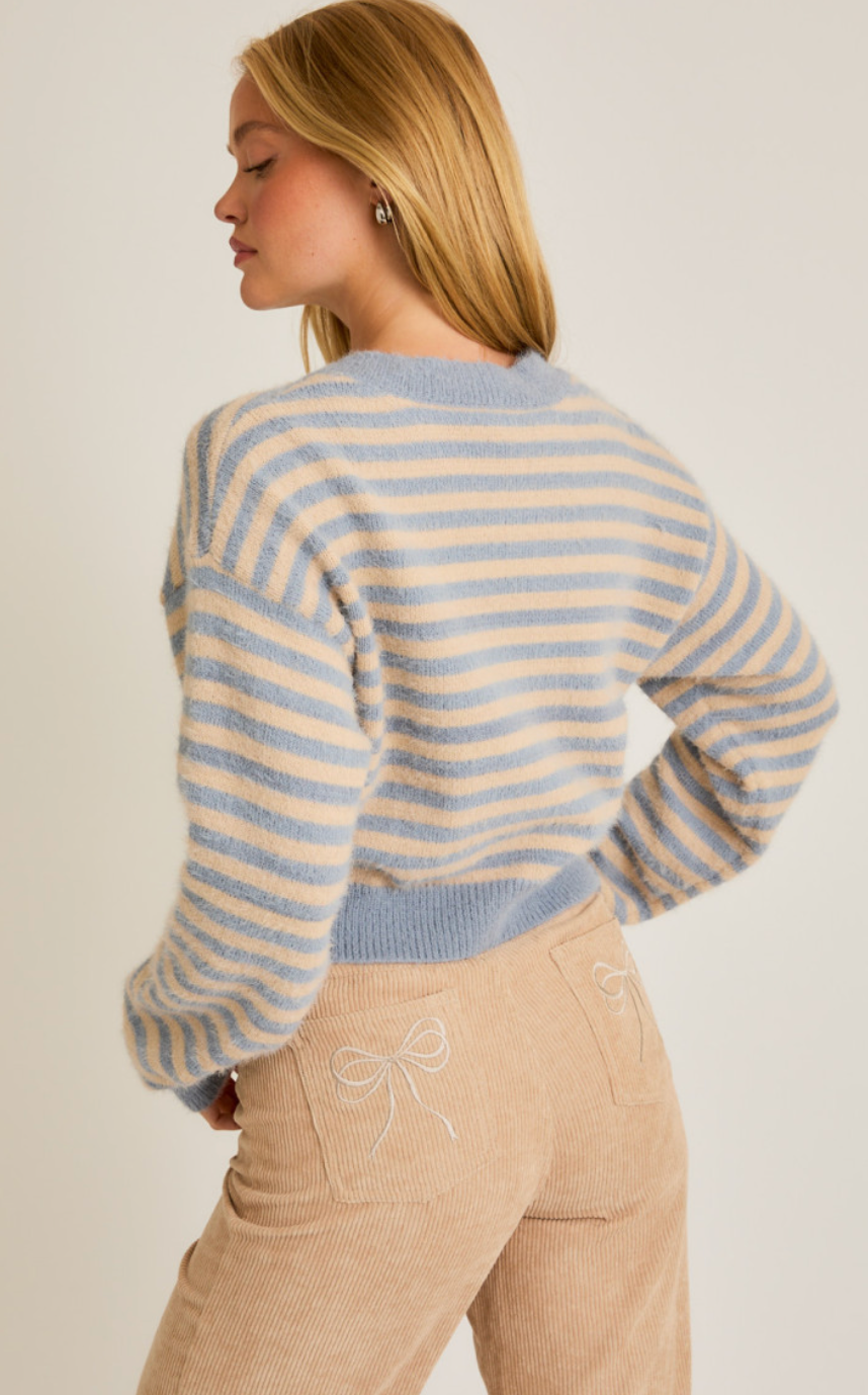 Blue/Cream Stripe Crop Sweater