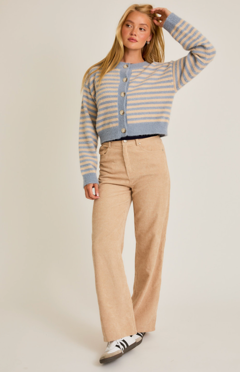 Blue/Cream Stripe Crop Sweater