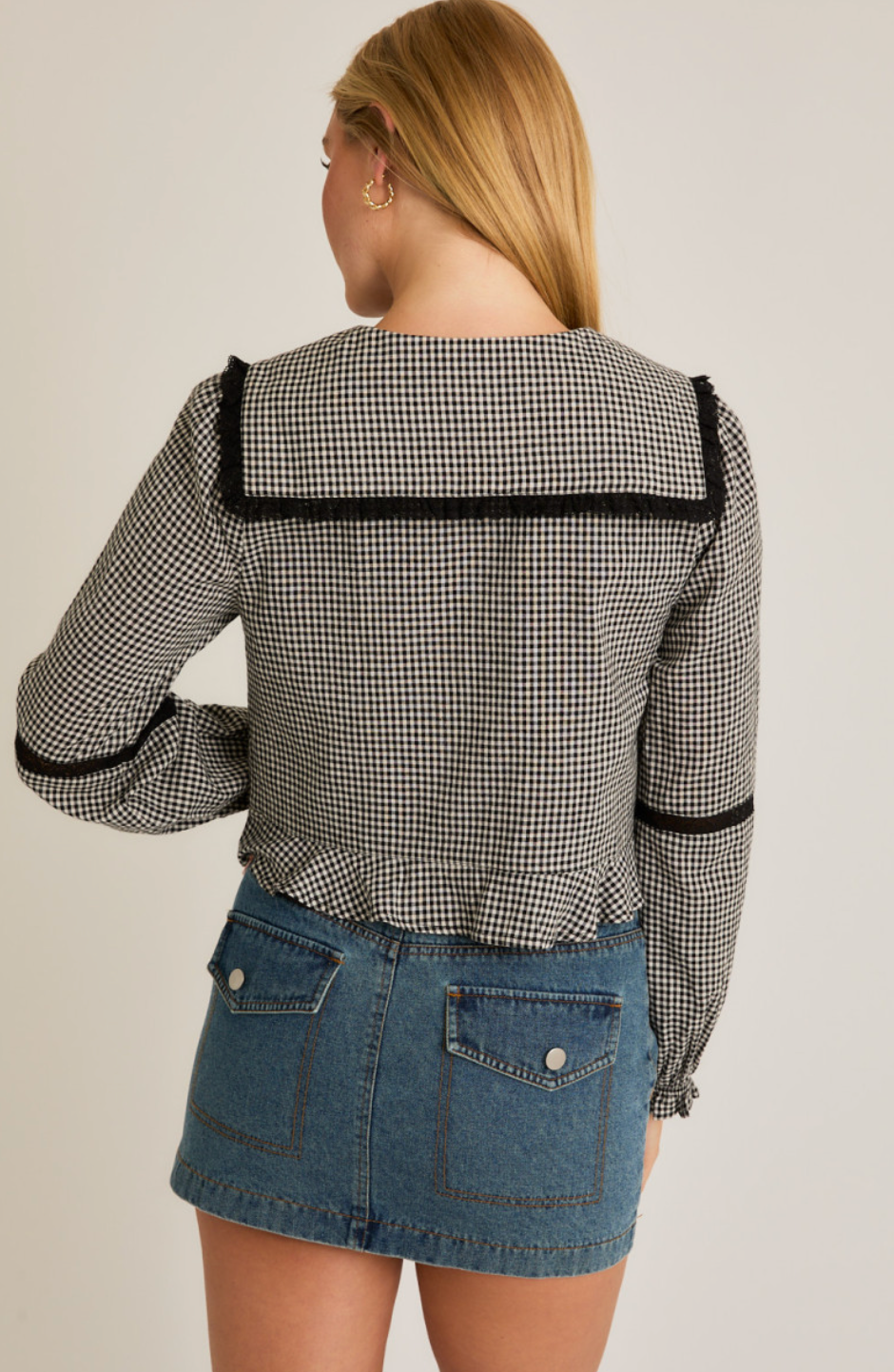 Gingham Peter Pan Collar Top