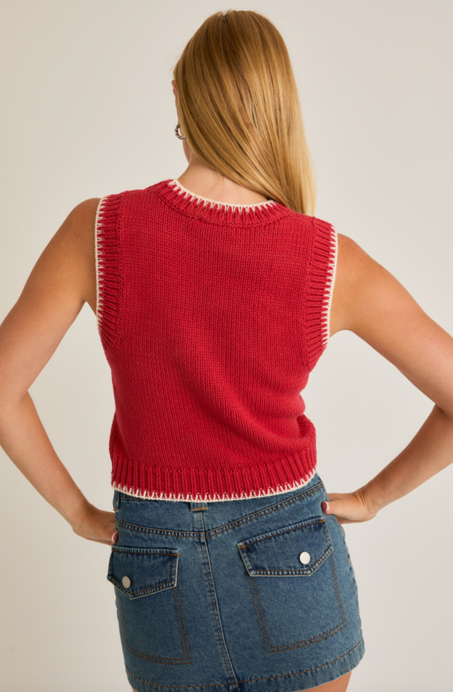 Stitch Knit Tank Red/White