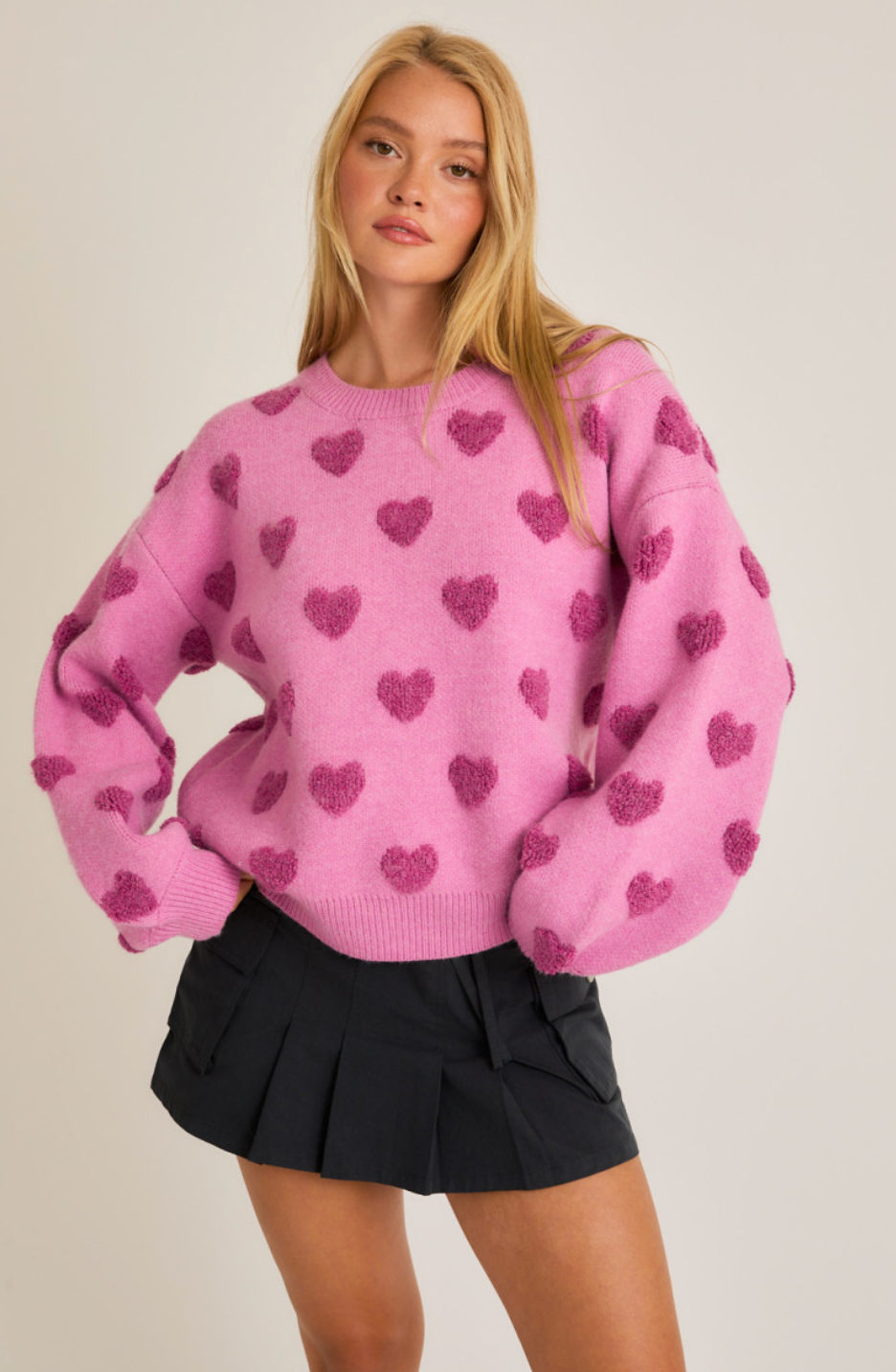 Heart Print Crewneck Sweater