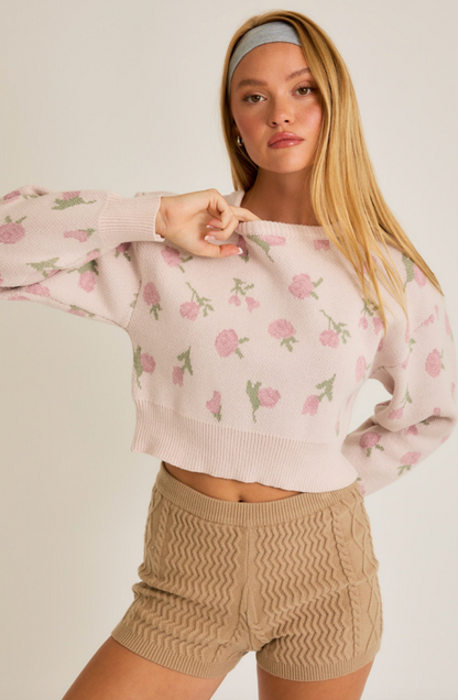 Cropped Floral Pattern Sweater