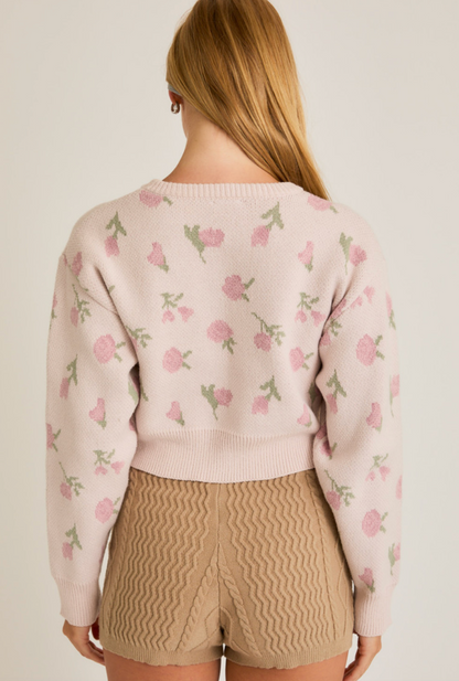 Cropped Floral Pattern Sweater