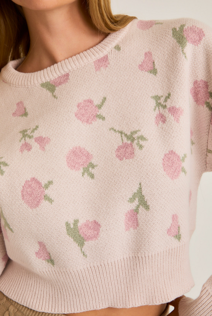 Cropped Floral Pattern Sweater