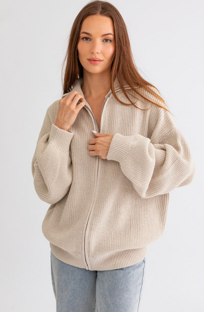 Noah Oversized Zip Up Sweater Taupe