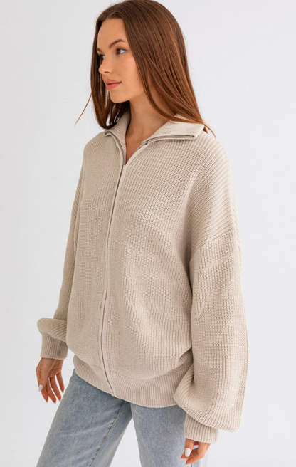 Noah Oversized Zip Up Sweater Taupe