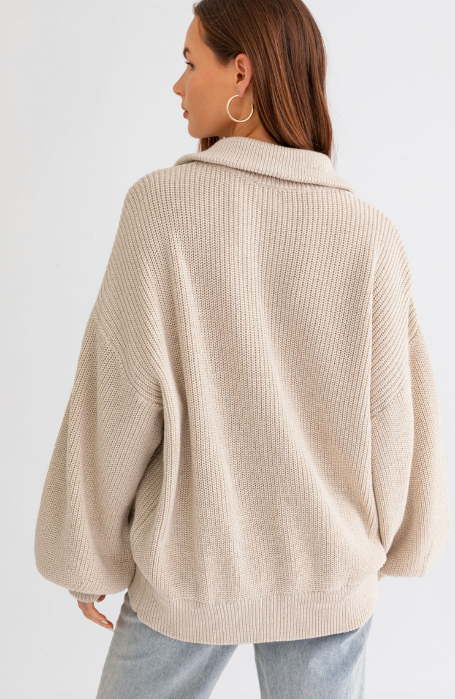 Noah Oversized Zip Up Sweater Taupe