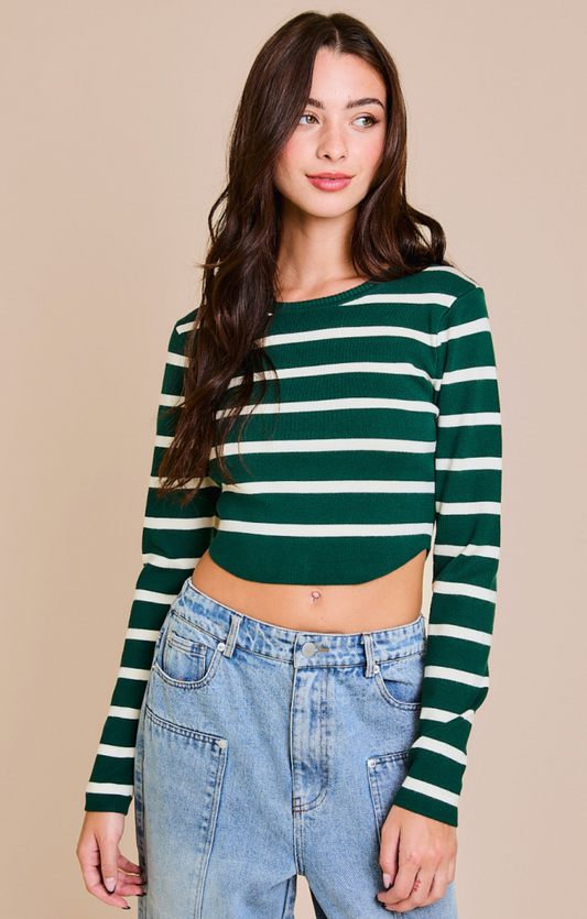 Stripe Long Sleeve Knit Top Green