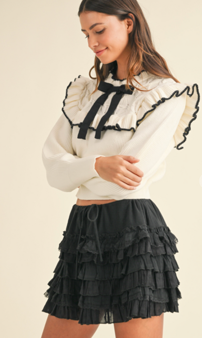 Bow Tie Ruffle Sweater