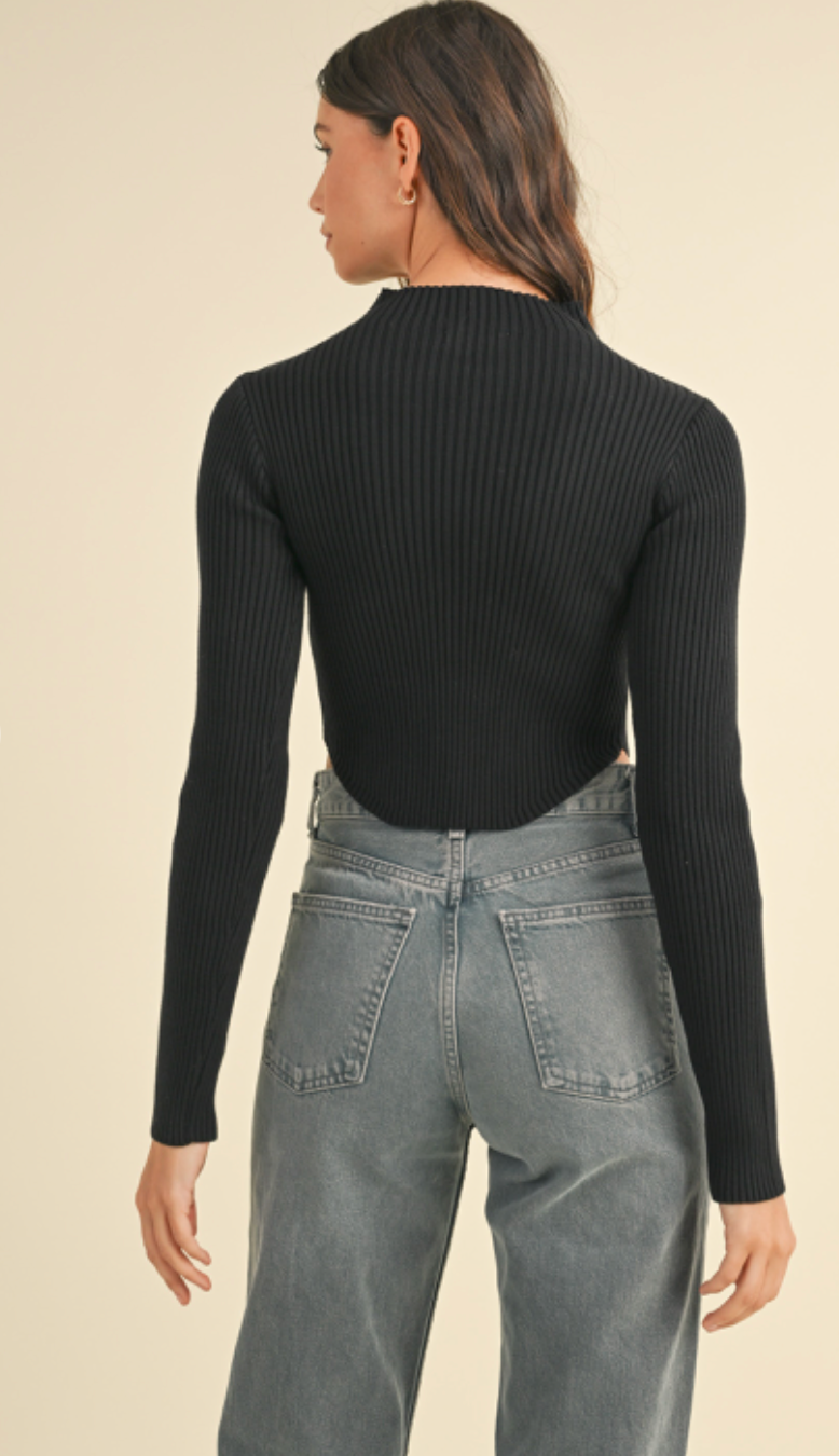 Long Sleeve Mock Neck Top Black