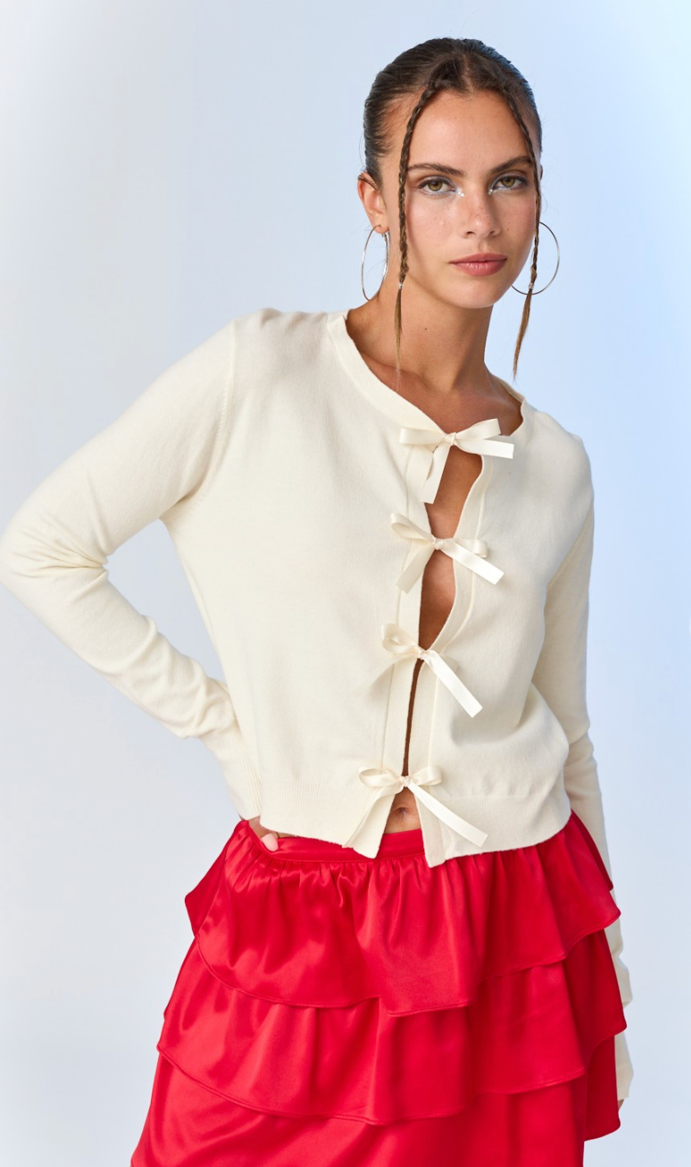 Cora Bow Cardi Ivory