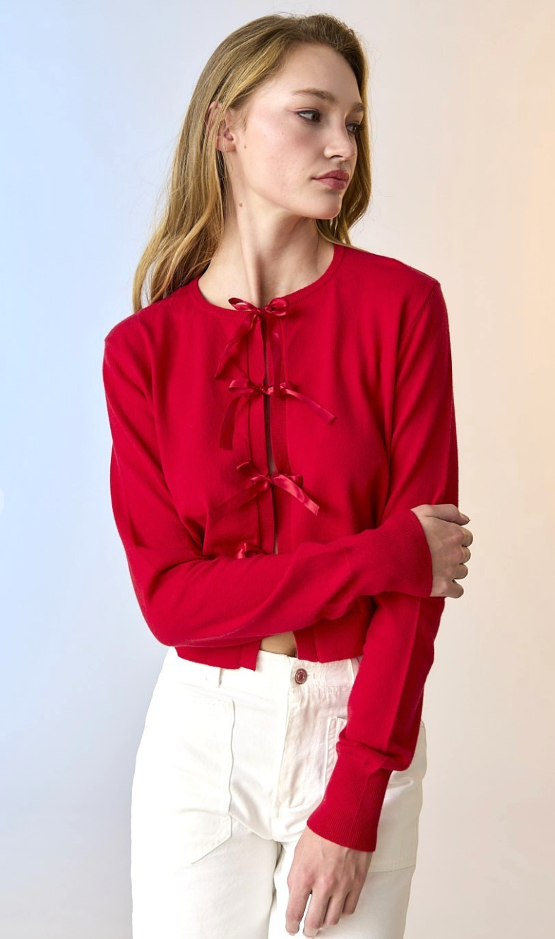 Cora Bow Cardi Red