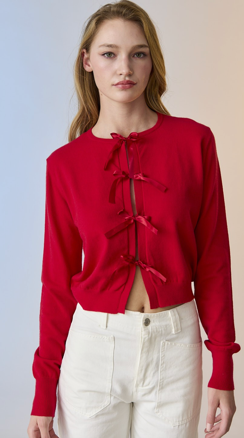 Cora Bow Cardi Red