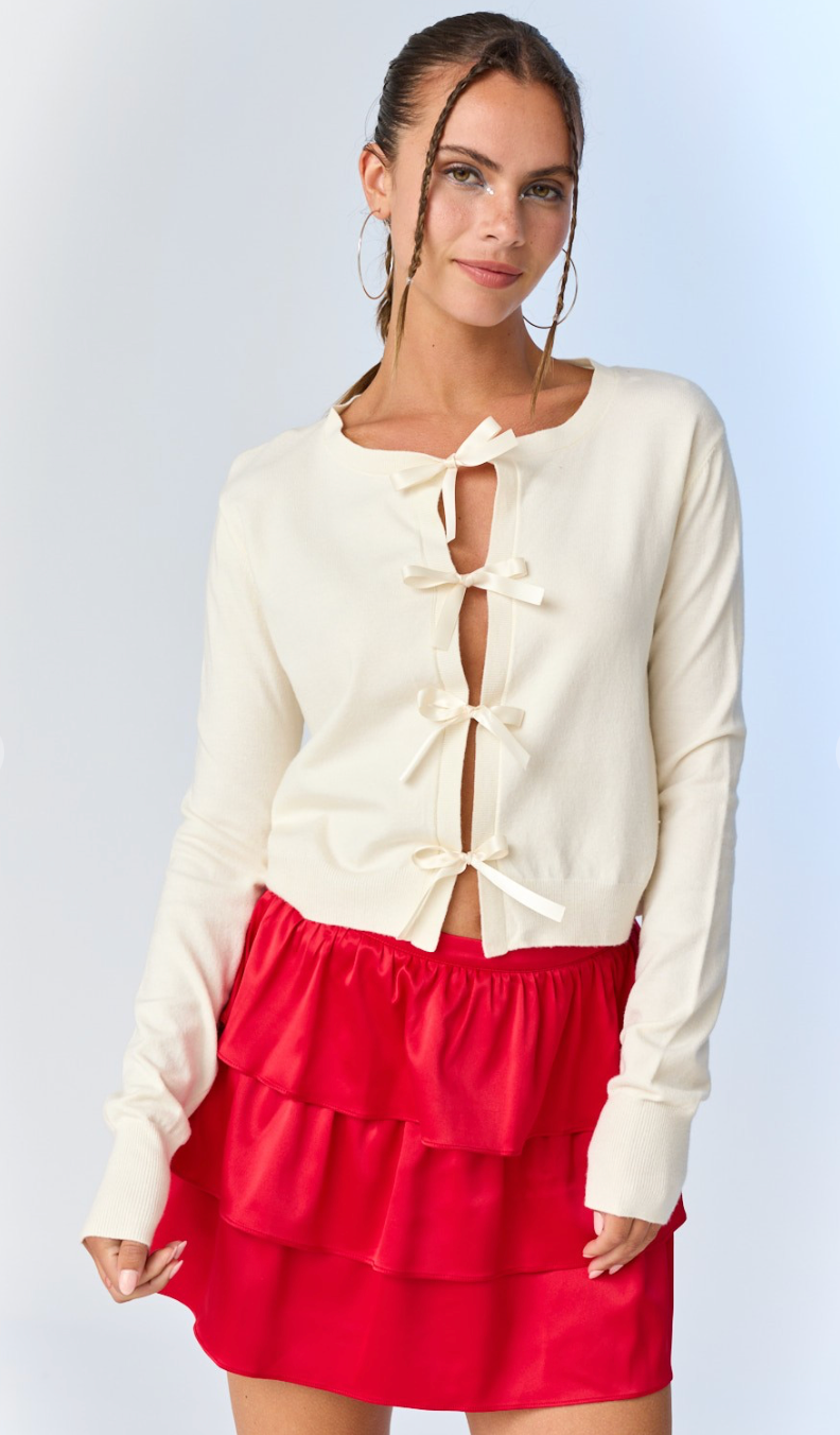 Cora Bow Cardi Ivory