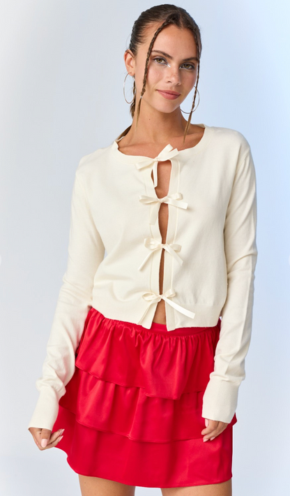 Cora Bow Cardi Ivory