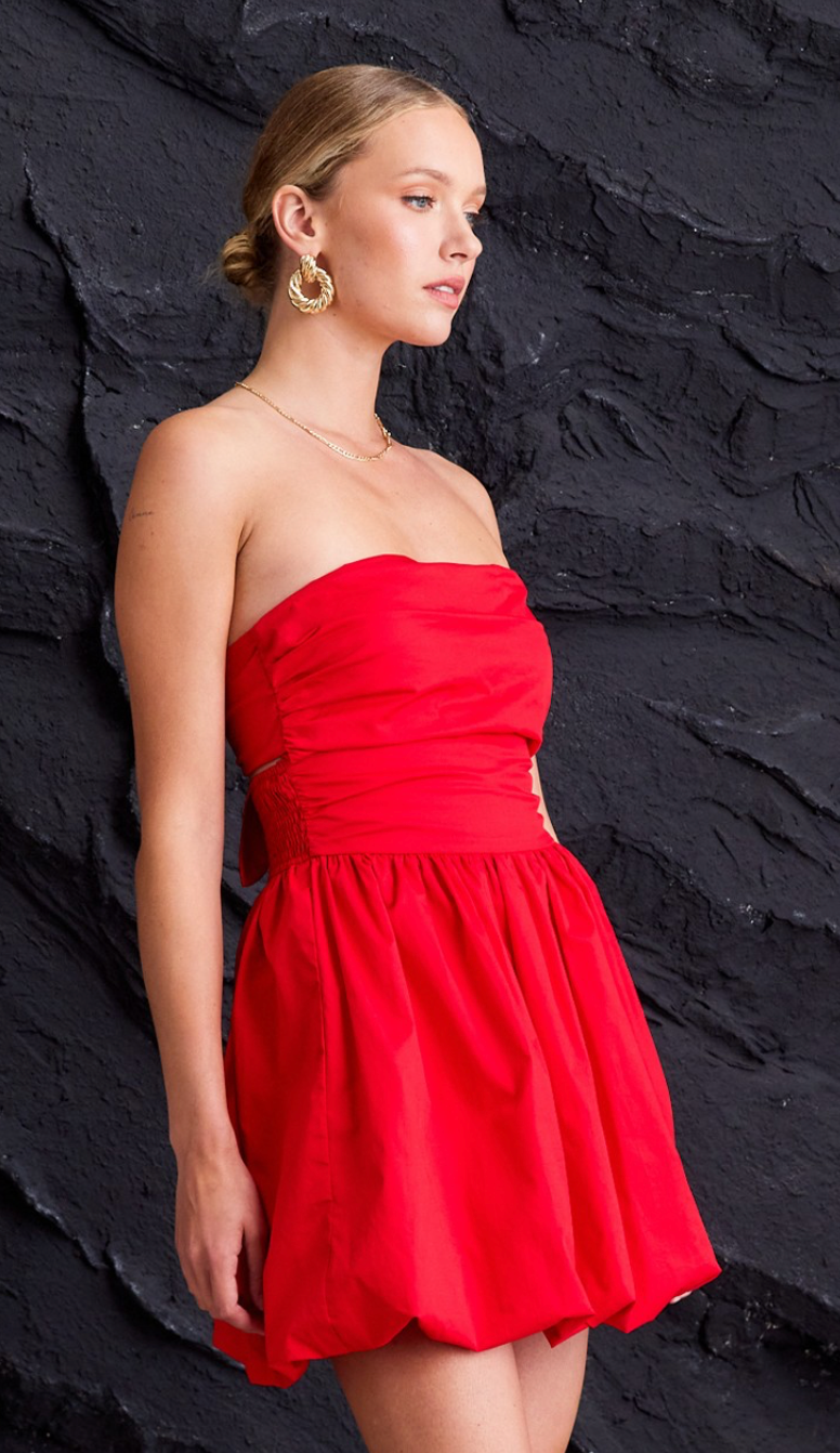 Strapless Bubble Hem Dress Red