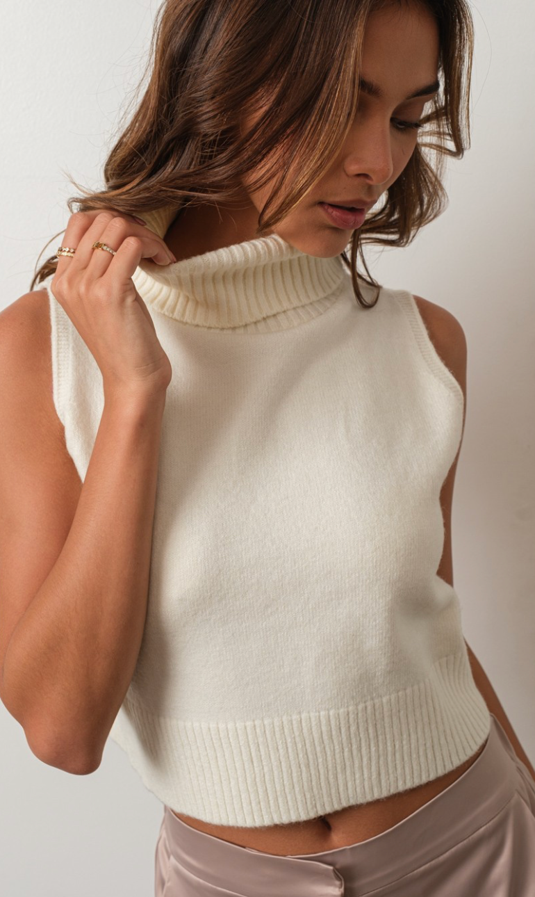 Mock Neck Knit Tank Ivory