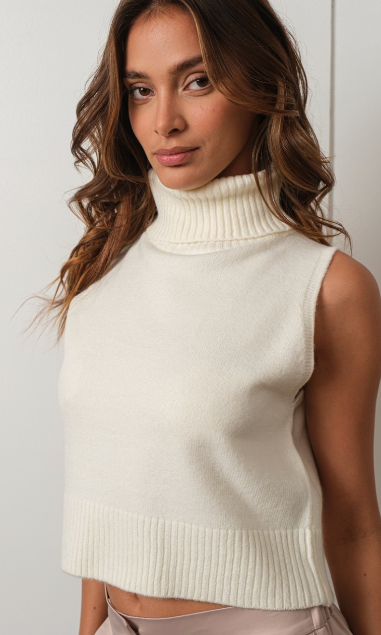 Mock Neck Knit Tank Ivory