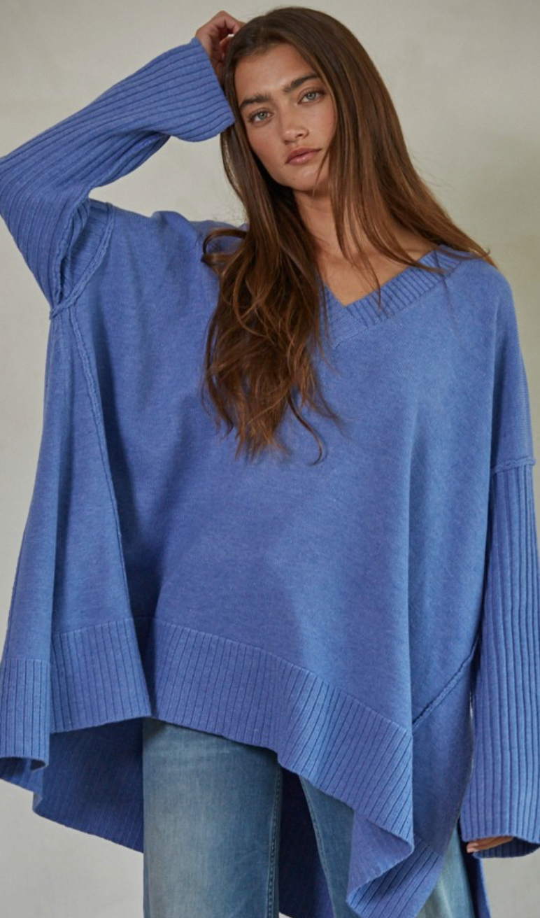 Oversized Royal V-neck Sweater