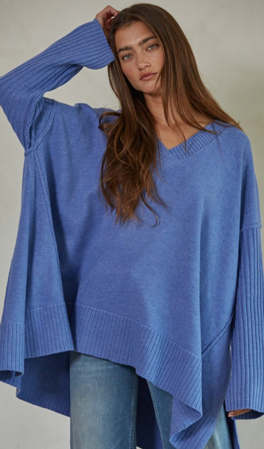 Oversized Royal V-neck Sweater