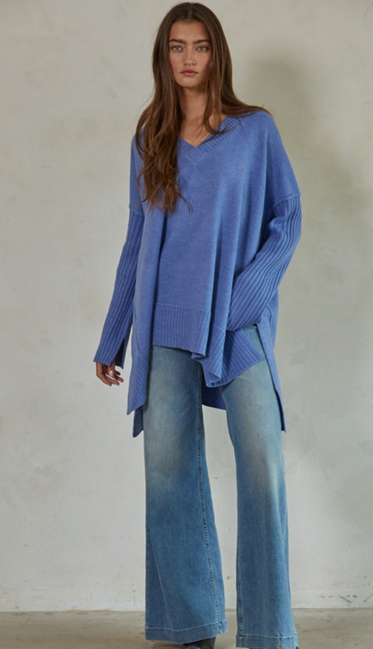 Oversized Royal V-neck Sweater