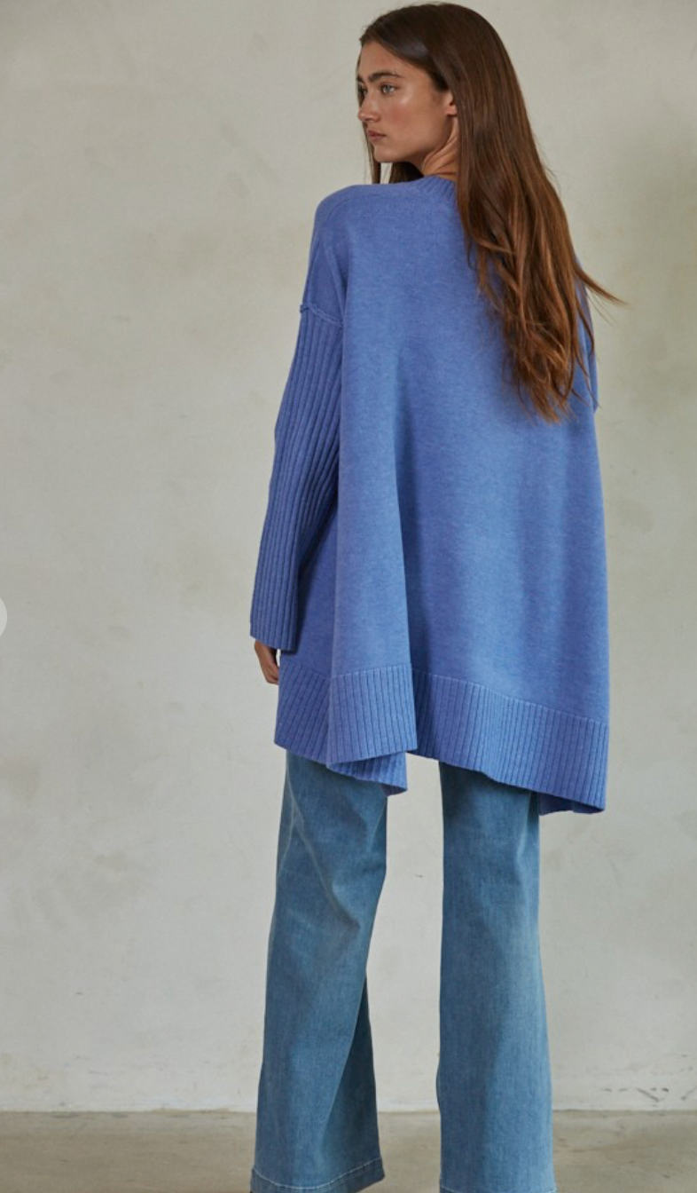 Oversized Royal V-neck Sweater