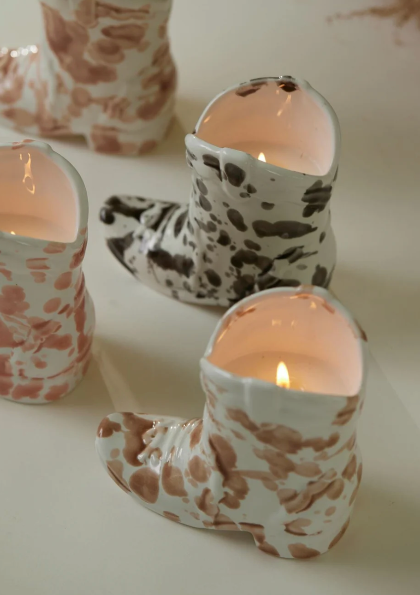 Splatter Cowboy Boot Candle Desert Peach