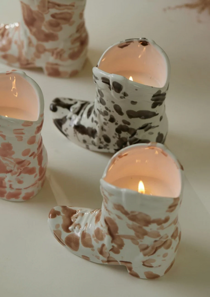 Splatter Cowboy Boot Candle Desert Peach