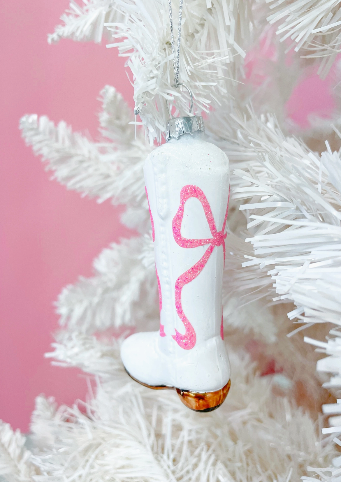 Pink Bow Boot Ornament