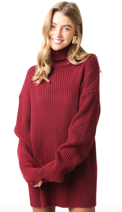 Turtleneck Sweater Dress Wine