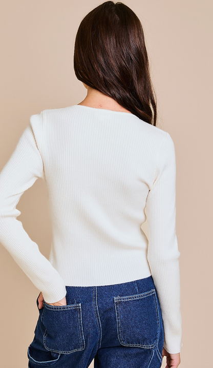 Long Sleeve Bows Sweater White