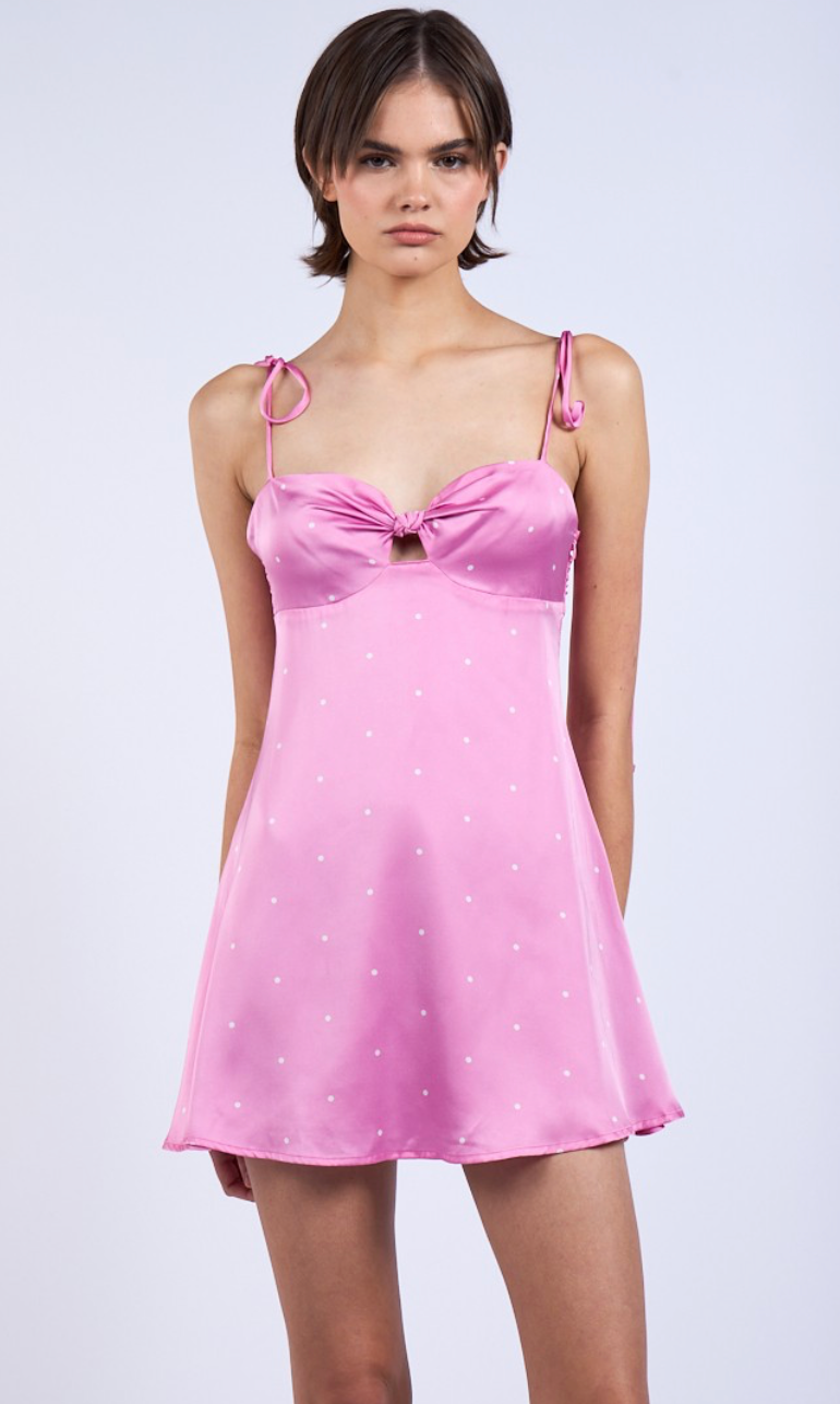 Pink Polka Dot Tied Strap Dress