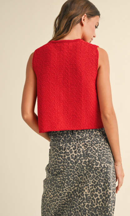 Knitted Tie Front Tank Red