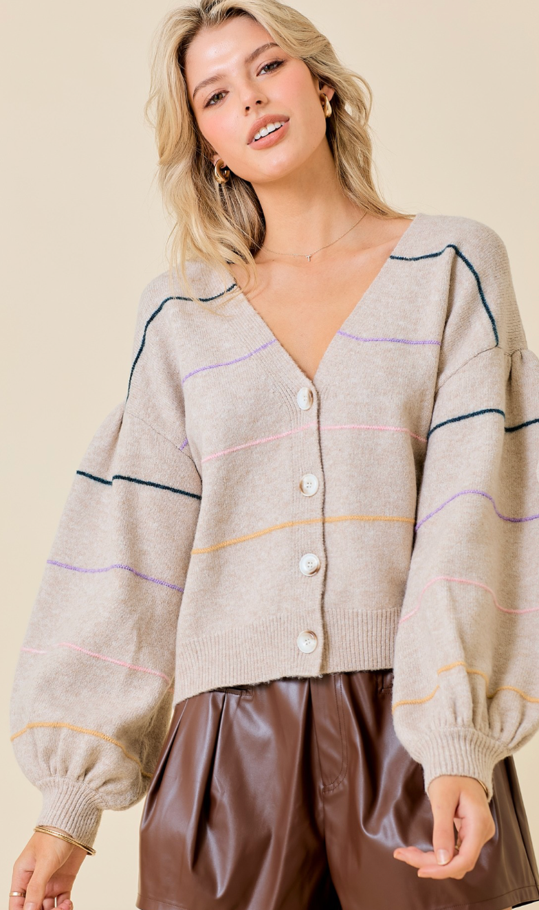 Taupe Rainbow Stripe Sweater