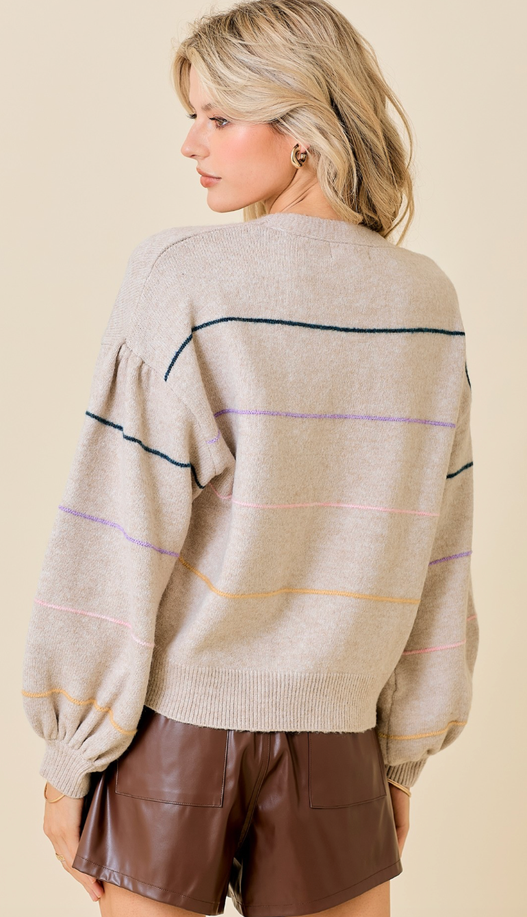 Taupe Rainbow Stripe Sweater