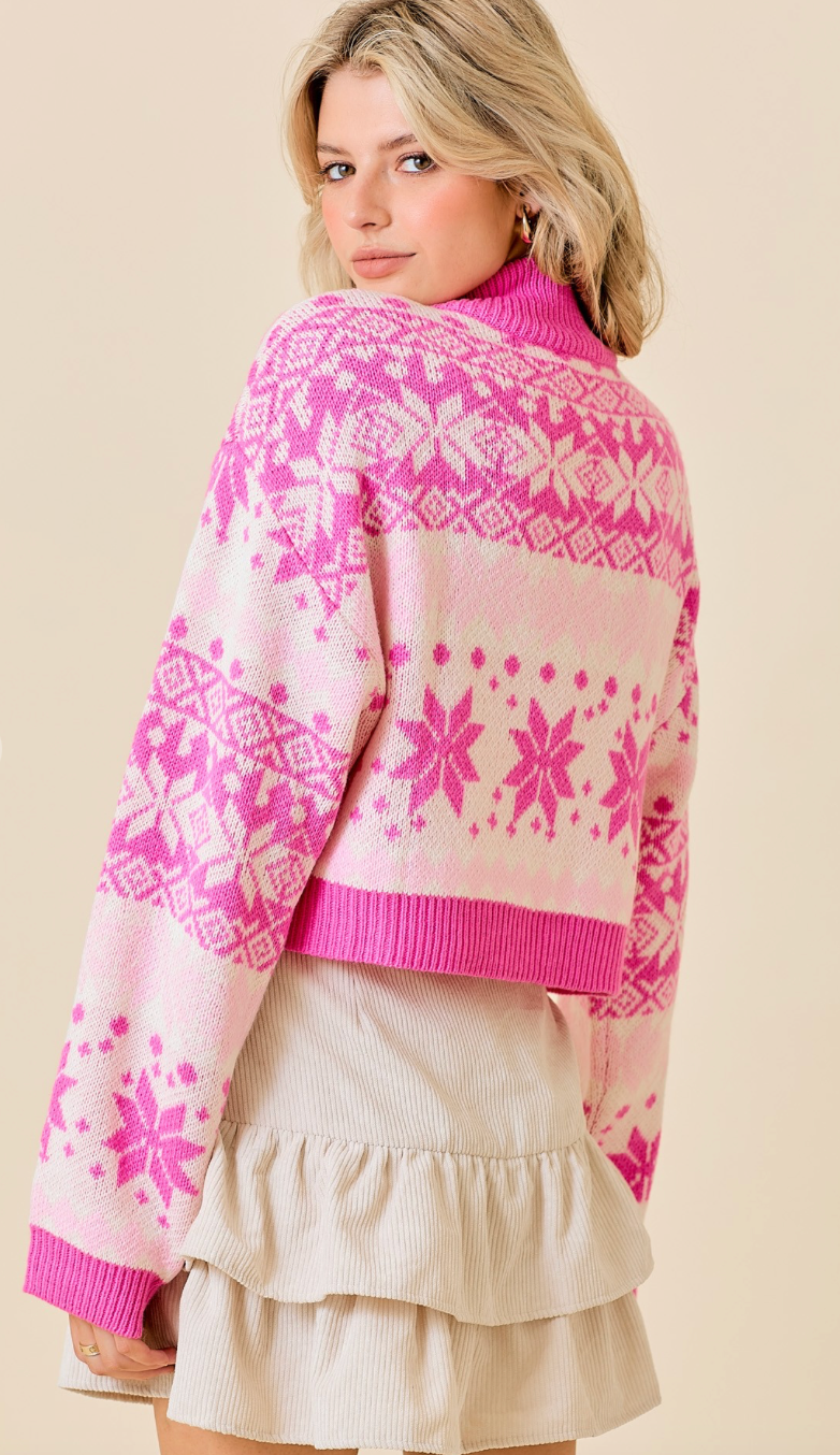 Pink Zip Up Fairisle Sweater