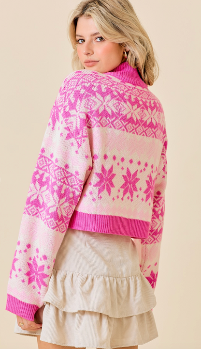 Pink Zip Up Fairisle Sweater